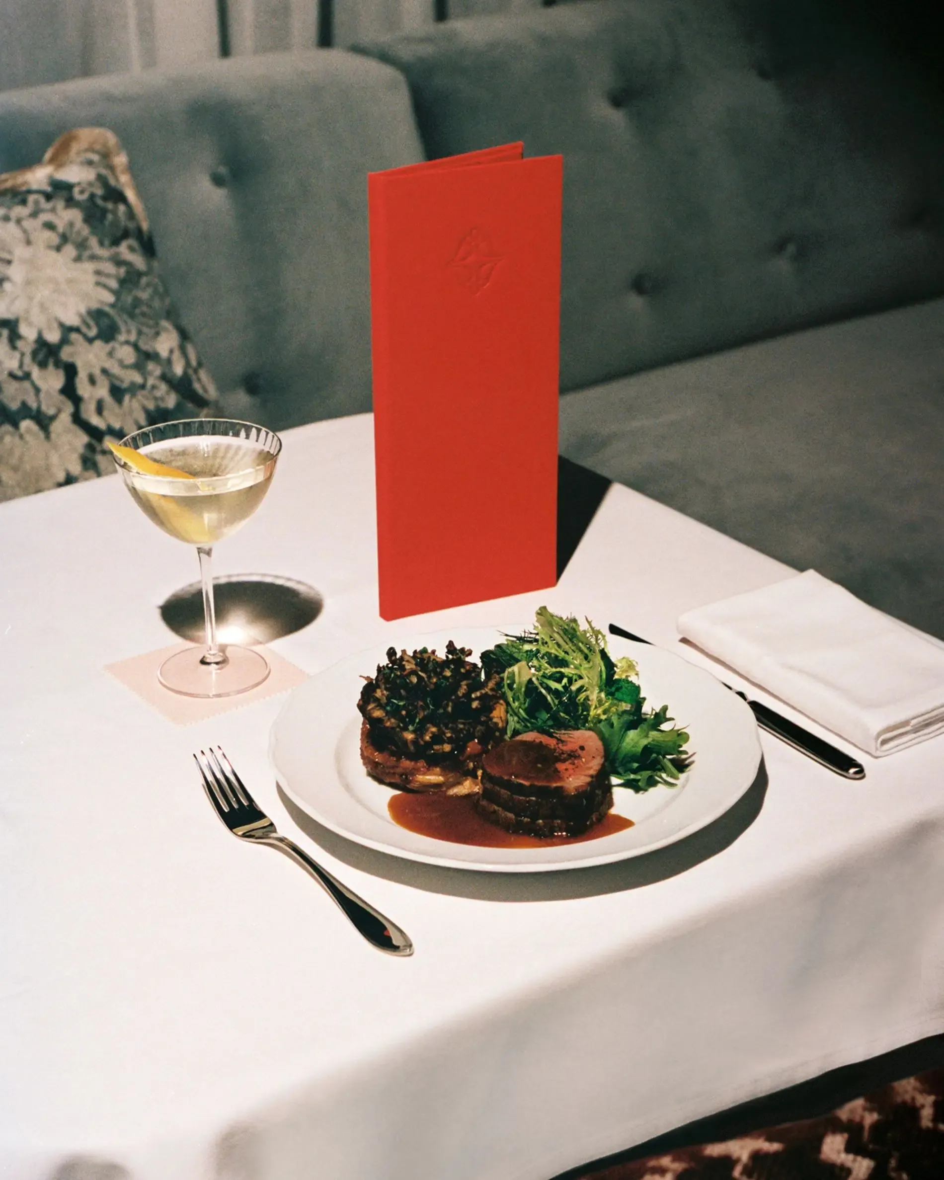 A martini and steak at Babette at Moss.